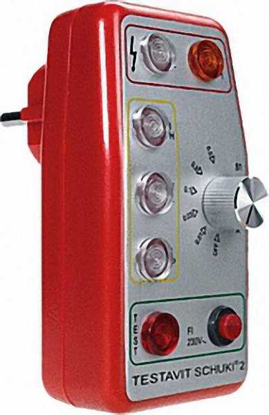 TESTBOY Testavit Schuki 2 Steckdosenprüfgerät mit FI-Tester 10 - 500 mA, inklusive Bereitschaftstasc