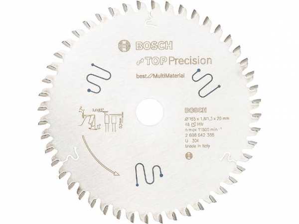 Kreissägeblatt BOSCH d=165x20 mit 48 Zähnen f. Aluminium, Kunststoff Epoxidharz, Holz