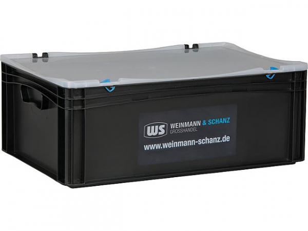Transportbox WS schwarz 600x400x237mm mit Klarsichtdeckel