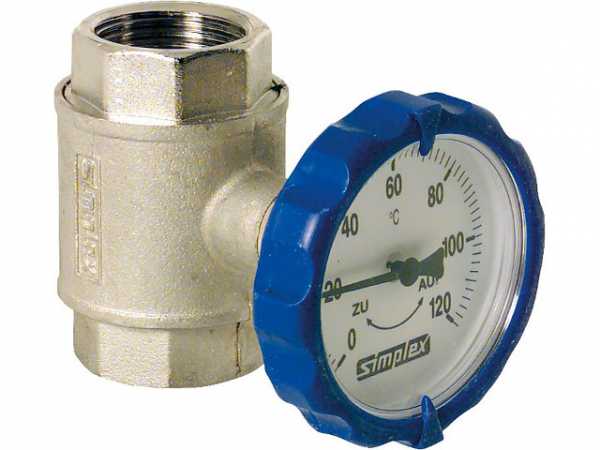 Simplex F10151 Kugelhahn Muffenausführung Typ M integrierter Thermometer D 63mm rund 11/4", blau