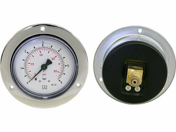 Manometer in Stahlblechgehäuse, -1-0 bar, 63 mm für G1/4 DN 8 1/4" axial, mit Einbaurand