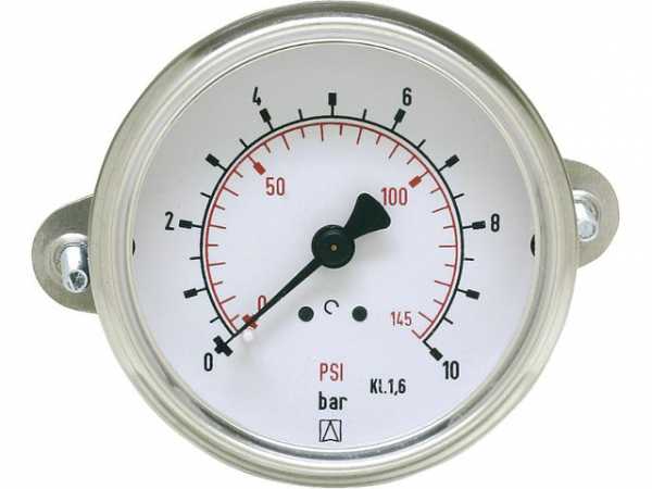 Manometer in Stahlblechgehäuse mit Dreikant-Frontring, 0-10bar 40 mm für G1/8 DN 6 1/8" axial, mit Dreikantfrontring