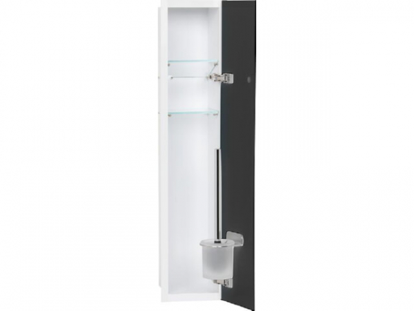 WC-Wandcontainer Weiß besch. Flat 800 1 schwarze Glastüre recht