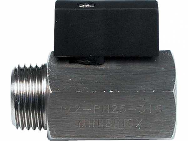 Mini-Kugelhahn, edelstahl AISI 316, IGxAG 1/4" mit Nylonhebel