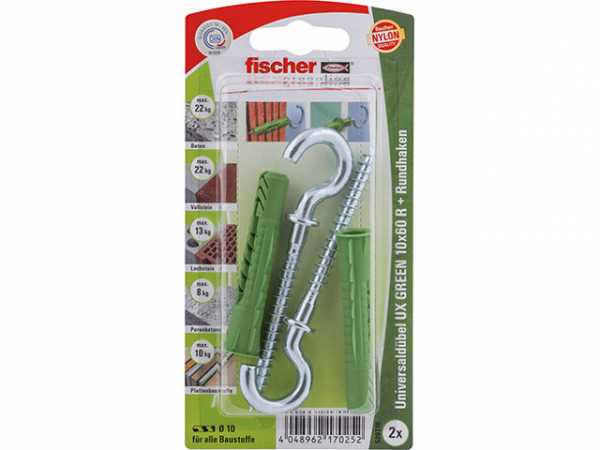 Fischer Universaldübel UX GREEN 10x60 R RH mit Rand und Rundhaken, 520710 SB-Programm