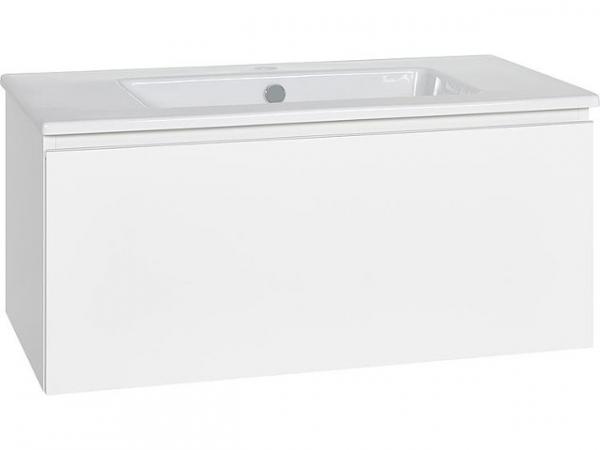 Waschtischunterschrank mit Keramik-Waschtisch Serie ELA Korpus weiß smt-Front weiß sgl 910x420x510mm