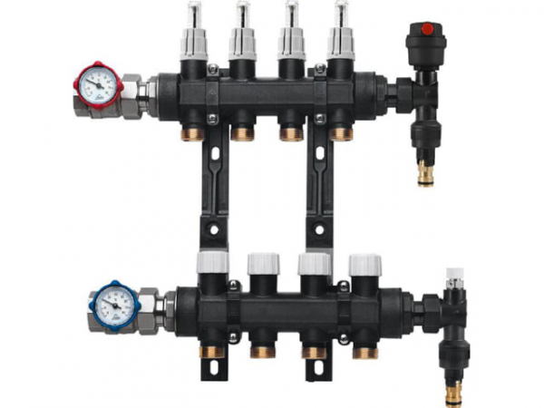 Fussbodenheizungsverteiler DN25 (1') Kunststoff, 8 Heizkreise