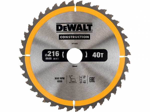 Kreissägeblatt d=216x30mm mit 40 Wechselzähnen, passend für DeWalt DWS773