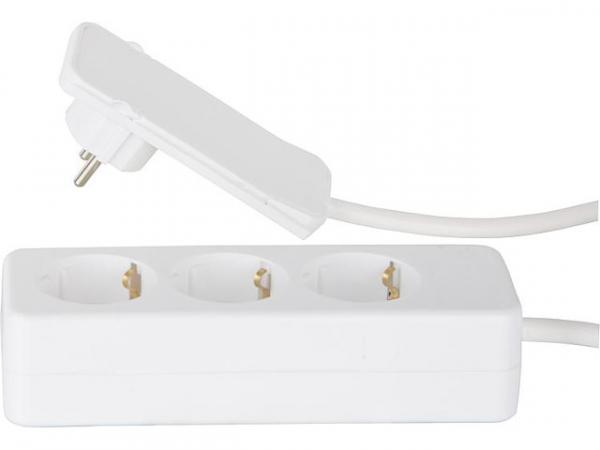 Flat Plug Schutzkontaktstecker Flachstecker in weiß, mit 1,6m Leitung und montierter 3-fach Tischsteckdose