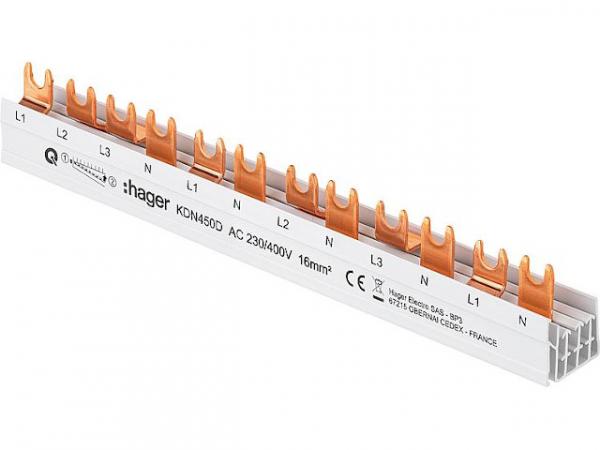 Hager Phasenschiene KDN450D (3P+N) 80A, 16mm² Länge: 210mm Schraubtechnik/ Quick Connect