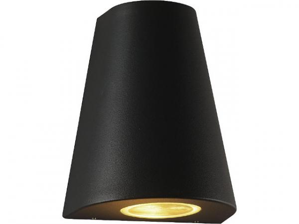 LED Außenleuchte Lichtaustritt oben/unten,trapez, GU10 Sockel, IP54, schwarz matt