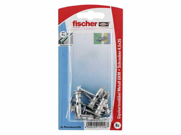 Fischer 15158 Gipskartondübel Metall GKM S mit Schraube Im Karton SB-Programm