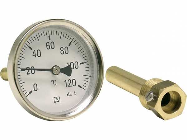 AFRISO Bimetall-Industriethermometer G 1/2 axial, Kl. 1,0/120°C BiTh ø 100 mm, ET 100 mm