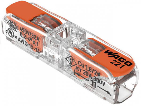 Wago Durchgangsverbinder mit Hebel 221-2411, max. 4 mm², Deckelfarbe transparent, VPE 60