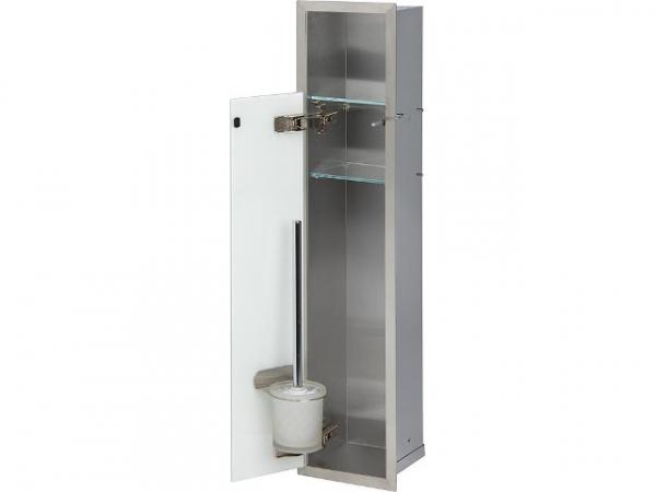 WC Wandcontainer Unterputz, 1 weiße Glastür, 1 Papierrollenfach, 1 Leerfach, BxH: 180x825 mm, Anschlag links, Einbaucontainer Wandnische Ede
