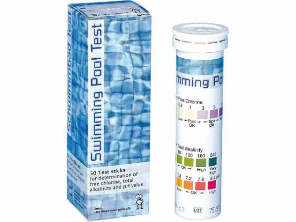 Schwimmbad Test zur Bestimmung von Chlor, Gesamtchlor, Alkalinität Gesamthärte und pH