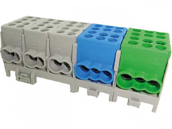 Hauptleitungs-Abzweigklemme Farbe: 3x grau,1x blau,1x grün 10xEing. 25mm²/14xAusgang 16mm²