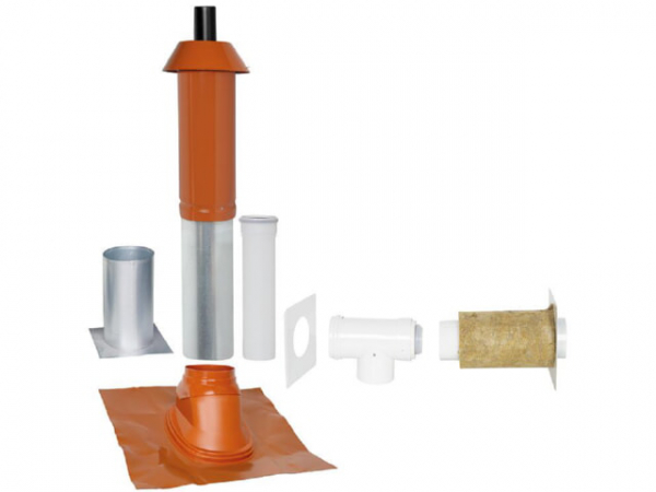 Grundpaket Unifix 165, Schrägdach, 5° - 25°, DN 80/125 rot,0,4m