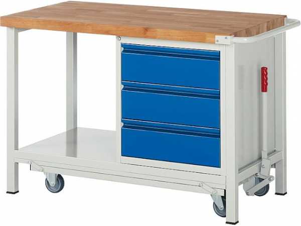 Werkbank Modell 8157 Serie Basic-8, mit absenkbarem Fahrgestell, 1250x700x880mm