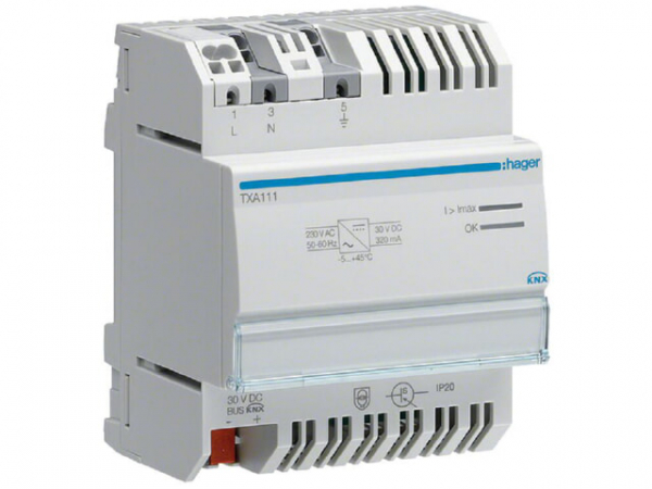 Hager Spannungsversorgung mit Ausgang und Drossel 320mA KNX REG TXA111