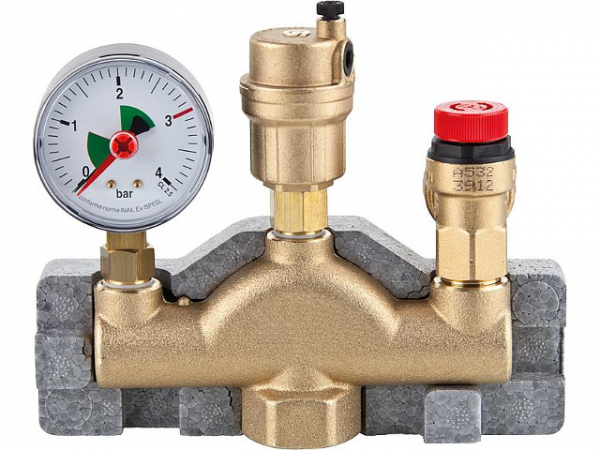 Caleffi 302631 Kesselsicherheitsgruppe 1" bis 50 kW Messing mit Isolierung Sicherheitsventil 3bar