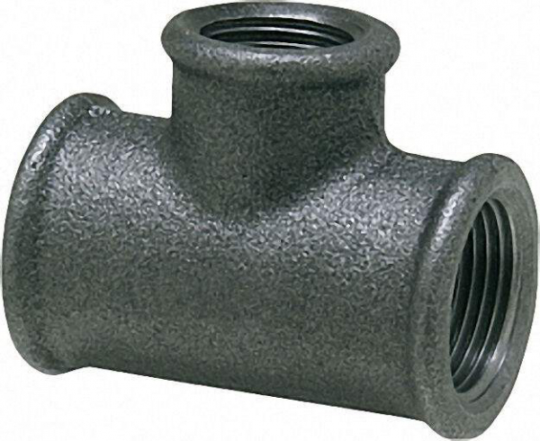 Tempergussfitting, schwarz T-Stück 90°, 1'' x 3/4'' Typ 130, reduziert (IG)