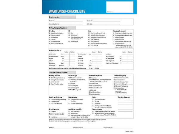 Block mit Wartungs-Checkliste 25 Blatt mit Durchschlag