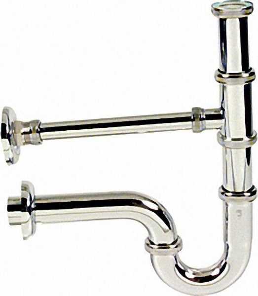Röhrengeruchverschluss 1 1/4''x 32mm Messing verchromt mit Leckwasseranschluss 3/4''