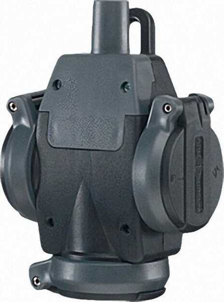 Schuko-uLiter-3fach-Vollgummi- Hängekupplung, IP 54, schwarz