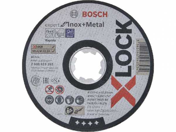Trennscheibe BOSCH® für Stahl und Edelstahl mitx- Lock Aufnahme Ø 115x1,0 mm
