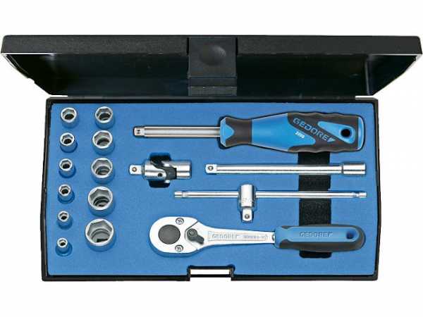 Steckschlüsselsatz Gedore 1/4' 16-teilig 6-kant 4-13mm mit Knarre im Kunststoffkasten 8007084