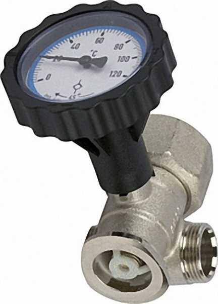 EVENES 4-Wege RL-Pumpenflanschkugelh. 1'' mit Thermometerhandgriff blau vernickelt SKB aufstellbar