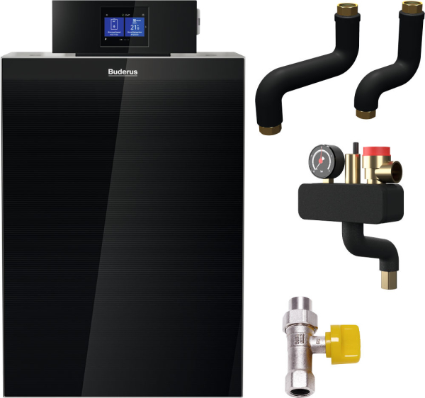 Buderus Gas-Brennwertkessel Logano plus KB192i.2 Paket Logaplus M 30 kW mit Logamatic BC400 Gashahn DN15 Kesselsicherheits-Set Heizkreisrohr