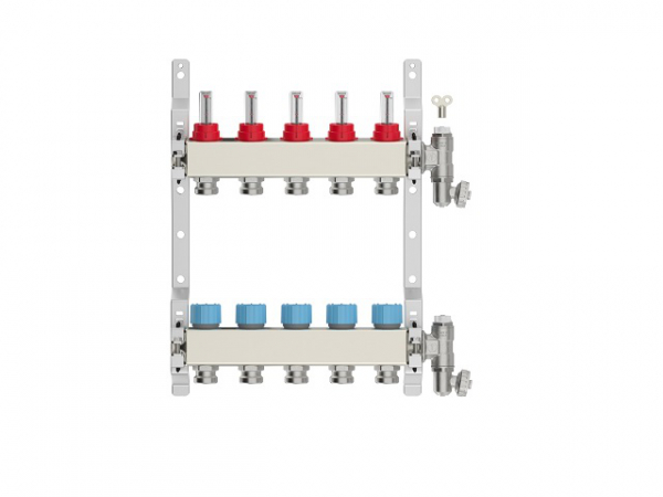 Heizkreisverteiler 5-fach, Edelstahl für Fußbodenheizung Profi-Ausführung