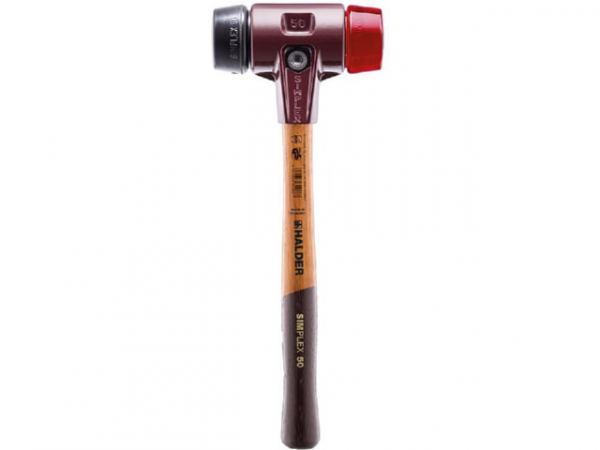 SIMPLEX-Schonhammer HALDER® mit Stahlgussgehäuse und Holzstiel, Ø 60 mm, Gummikomposition / Plastik