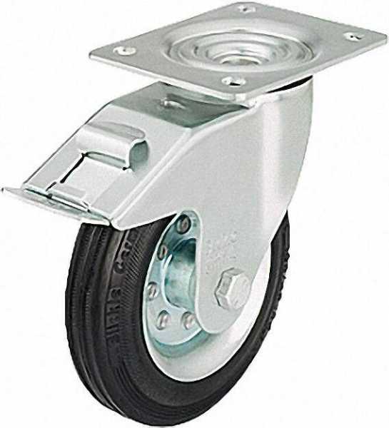 BLICKLE Vollgummilenkrolle mit Feststeller LE-VE 160R-FI, Tragfähigkeit 135 kg Rad D= 160mm, Platten