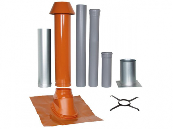 Grundpaket Unifix 165, Schrägdach, 25° - 45°, DN 110/150 rot,1,0m