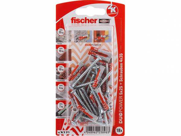 Fischer DuoPower 5x25 S mit Schraube, 535213, SB-Programm