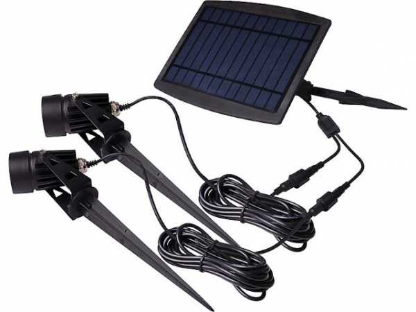 Solar-Akku Beleuchtungs-Set 2x Spot 70lm mit 3m Kabel inkl. 2x Erdspieß