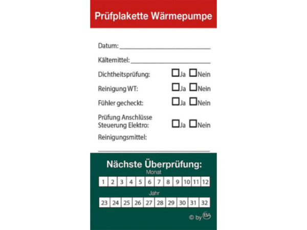 Prüfplakette Wärmepumpe, VPE= 12 Stück