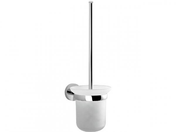 WC-Bürstengarnitur EIGHT Glas rund milchig, Metall verchromt Bürste weiß