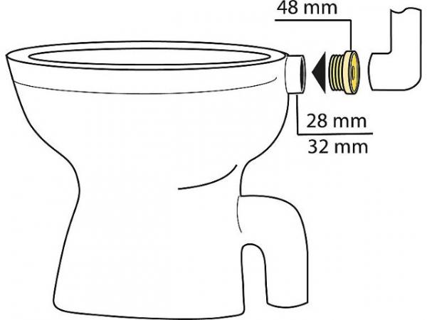 Gummi-Spülrohrverbinder hell für Druckspülrohr D 28/32mm Anschluss=48mm, mit Rosette