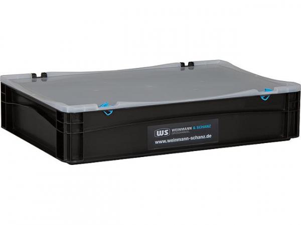 Transportbox WS schwarz 600x400x137mm mit Klarsichtdeckel