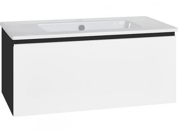 Waschtischunterschrank mit Keramik-Waschtisch Serie ELA Korpus schwarz smt-Front weiß smt, 910x420x510mm