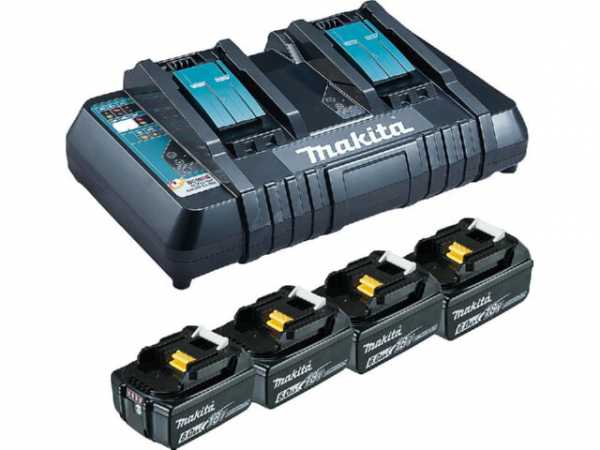 Akku-Set MAKITA 18V mit 4x 6,0 Ah Akkus und Doppelladegerät