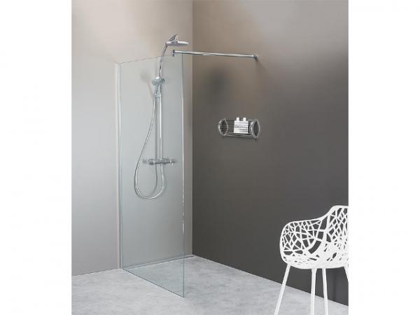 Glasduschwand Walk-In mit ETC und Wandprofil+Stabi.-Stange rund, 1280x2000x8mm, ESG transparent