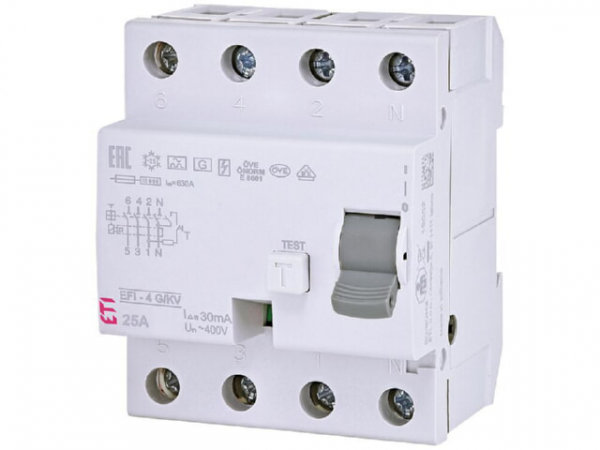ETI FI-Schalter EFI-4 G/KV, 4-polig, 25A, 0,03A, Typ A, kurzzeitverzögert
