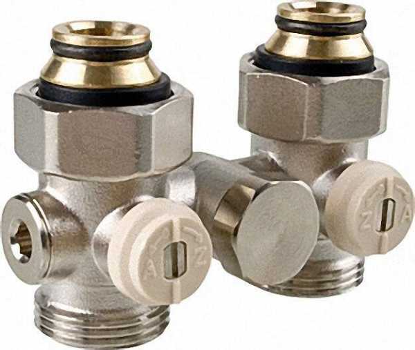 CALEFFI 301250 Doppelkugelhahnverschraubung Einrohrsystem 3/4'' IG By-Paß Durchgang mit Eurokonus