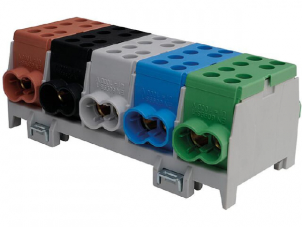 Hauptleitungs-Abzweigklemme 1x braun,schwarz,grau,blau,grün 8x Eing. 35mm²/14x Ausg. 25mm²