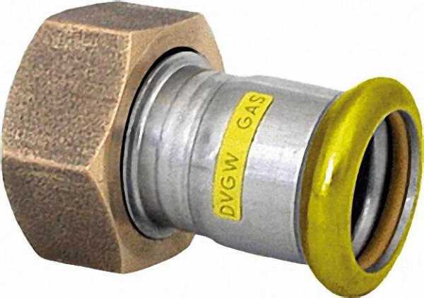 Edelstahl Pressfitting Gas Anschlussverschraubung mit HNBR-Flachdichtung, 18 x 3/4